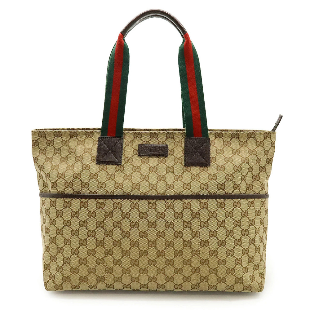 Gucci GG Canvas Tote Bag Shoulder Mothers Leather Beige Brown Cream Ivory White